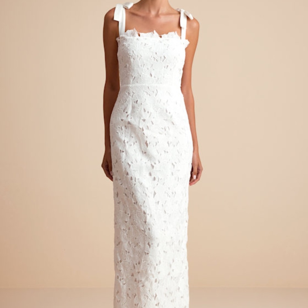 Lulus Alanari White Floral Embroidered Tie-strap Column Maxi Dress - Size S